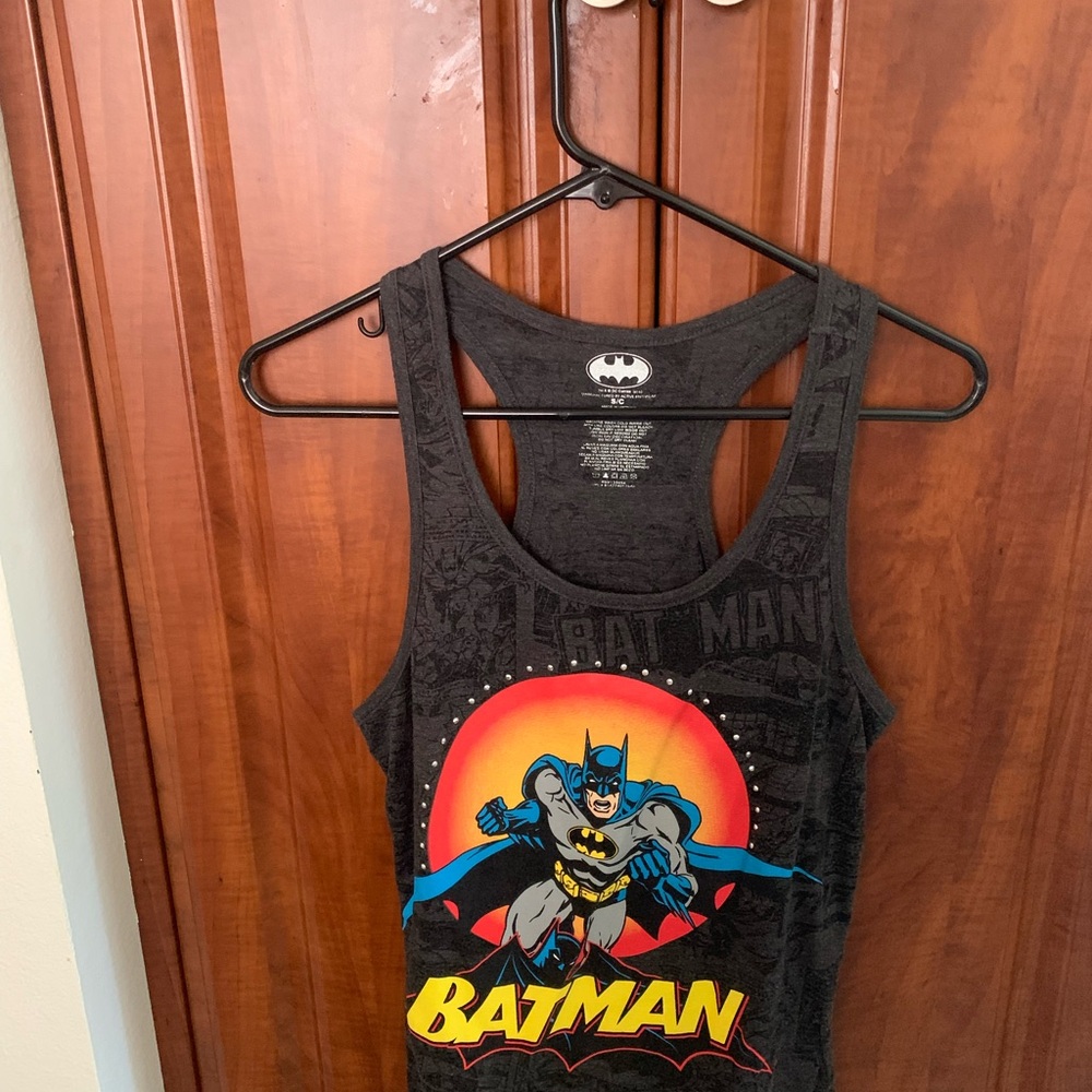 DC COMICS BLACK BATMAN SEQUIN RACERBACK TANK TOP SIZE SMALL